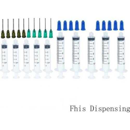 Five 3ml,Five 10ml Syringe with 14G and 18G Blunt Dispensing Tips and Syringe Caps Pack of 10