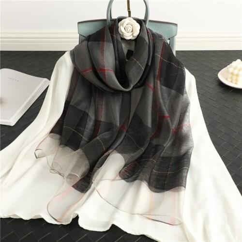 Luxury Shawls and Wraps Plaid Silk Scarf Women Foulard Hijab Pashmina Beach Stoles Female Bufanda Headscarf 2021 New