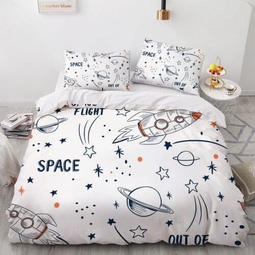 Luxury 3D Space Bedding Set Duvet Cover Set Comforter Double King Queen Double Single Cartoon White Custom Bedclothes
