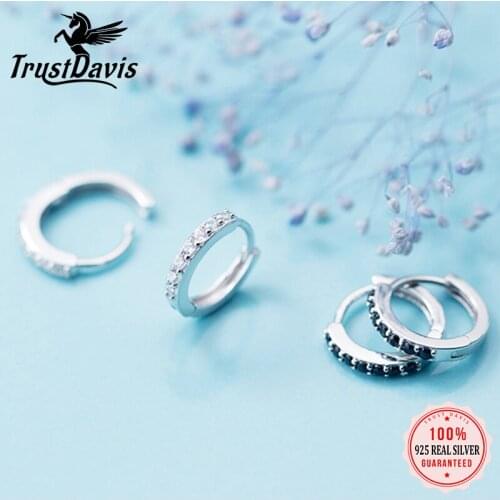 TrustDavis Real 925 Sterling Silver Fashion Sweet Charm Dazzling CZ Hoop Earring For Women Wedding Birthday Fine Jewelry DS953