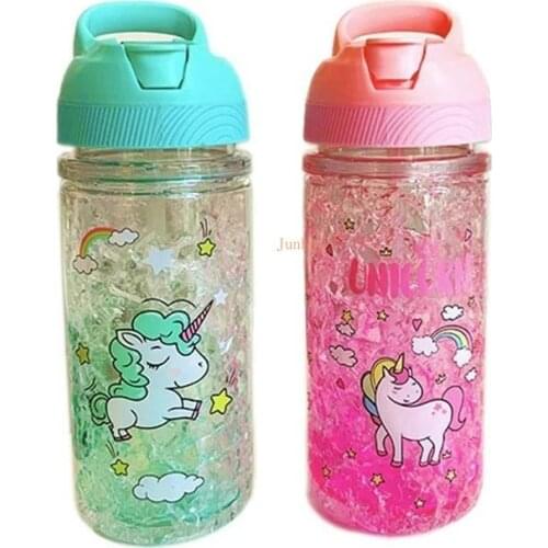 Stylish Double Straw Unicorn Ice Cup Summer Cold Drink Juice Coffee Water Cup Boys Girls Portable Plastic Cups Novelty Gift
