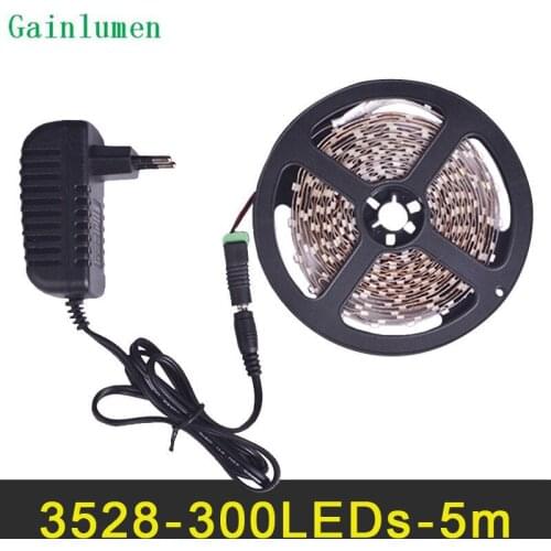 LED Strip Light SMD3528 5m 60LED/m Single Color Warm White,Red,Green,Blue,White,Yellow Power Adapter 2A DC12V Non-Waterproof