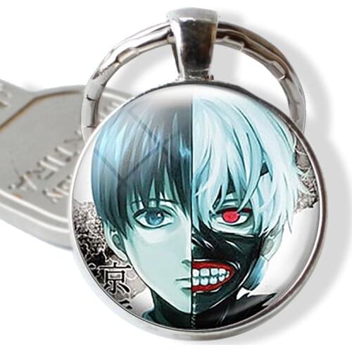 Tokyo Ghoul Kaneki Ken Metal Keychain Keyring Glass Cabochon Anime Cosplay Pendant