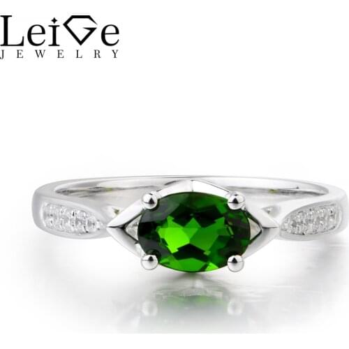 Leige Jewelry Natural Chrome Diopside Ring Engagement Ring Green Stone Ring 925 Sterling Silver Female Rings Anniversary Gifts
