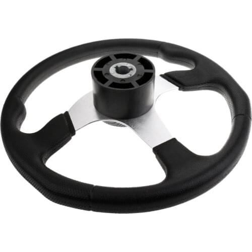 Premium 340mm 3 Spoke 3/4 inch Boat Steering Wheel with Center Cap for Universal Marine Boat Yacht Pontoon Boat