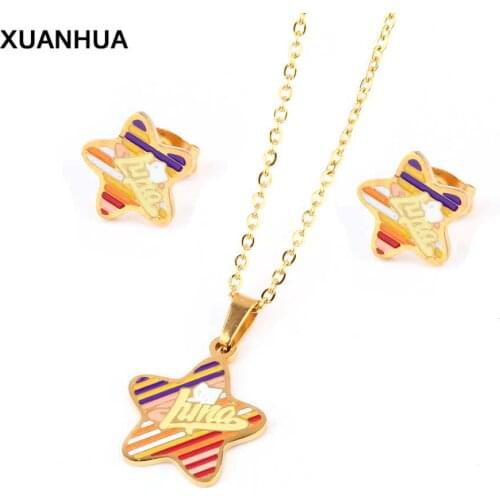 XUANHUA Wholesale Stianless Steel Fashion Five Star Jewelry Sets For Women Necklaces Earring Fashion Jewelry Sets Bijoux