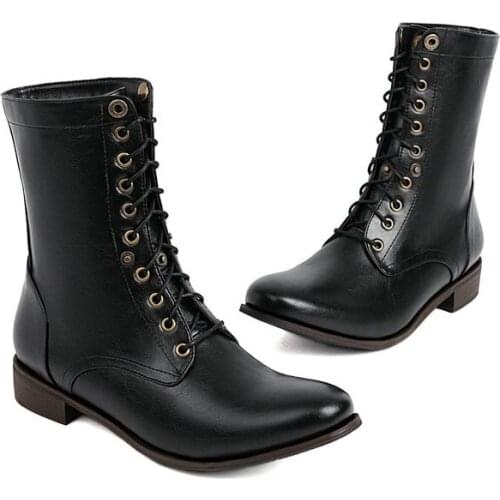 2021 Plus Size 48 Fashion Print Ankle Boots for Women Casual Square Low Heels Motorcycle Boots Autumn Winter Shoes Ladies