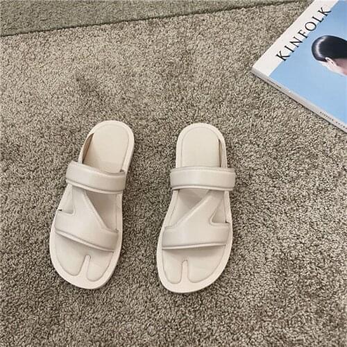 2021 Women PU Leather Casual Slippers Female Open Toe Leisure Flat Ladies Comfortable Solid Slides Womens Summer Beach Shoes