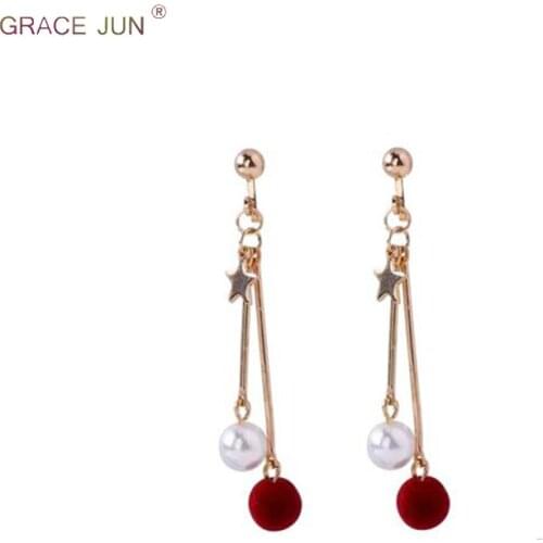 GRACE JUN Gold Color Clip on Earrings No Pierced for Women Fashion Pearl Ball Star Screw Cuff Earrings Gorgeous Jewelry Bijoux