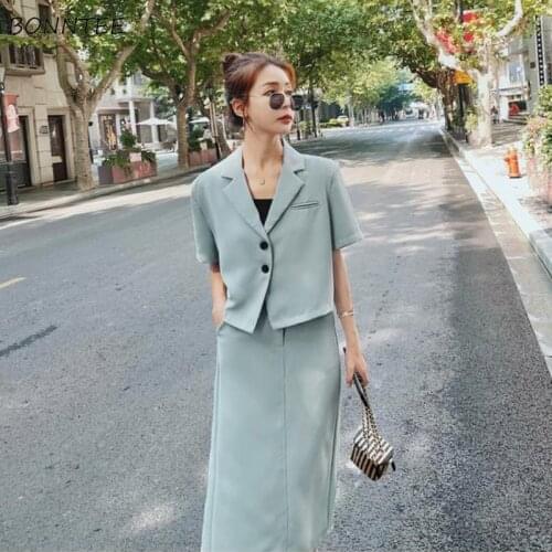 2 Piece Sets Women Solid Fashion Simple Streetwear Behind Slit Loose Office Lady All-match Korean Style Summer High Waist Female