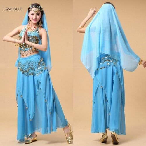 2018 Womens Belly Dance Sets Waist Chain Skirt Earrings Professional Costume Performance Belly Dance Wear Clothes Outfits