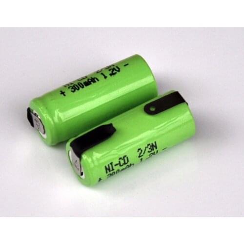 10PCS 2/3N 1.2V rechargeable battery 300mah 2/3 N ni-cd nicd cell with soldering tabs for electric shaver razor toothbrush