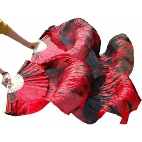 100% Silk 1 Pair Left+Right Dance Fans Stage Performance Props Long Silk Fans 180x90cm Unisex Belly Dance Silk Fans Mixed Color