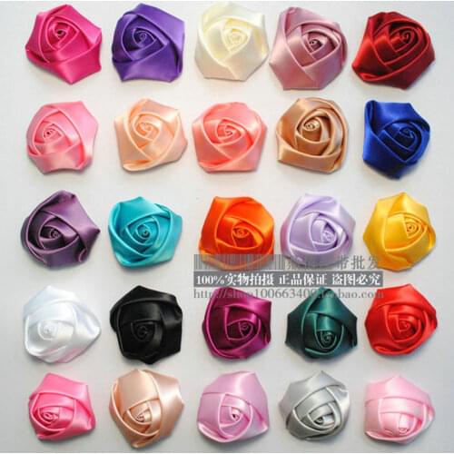 A Pack 100Pcs/lot DIY Hand Made DIA 3.5Cm Satin Rose Artificial Ribbon Flower For Make Bridal Bridesmaid Wedding Bouquet Decor