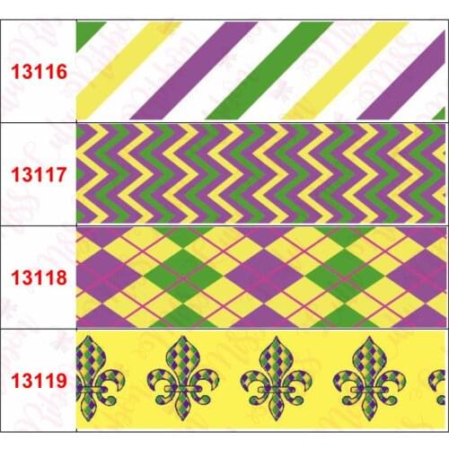 16mm-75mm Colorful Stripes Dots Carnival Mask Printed Grosgrain/Foe Ribbon Geometric Pattern DIY Mardi Gras Party 50yards/roll