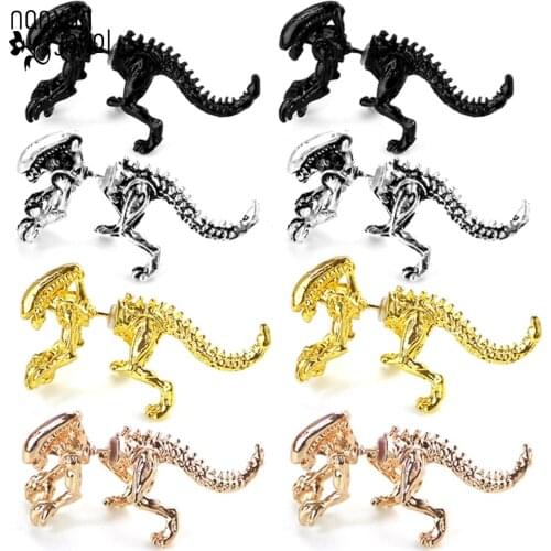 2pcs/pair 3D Dinosaur Scary Monster Alien Stud Earring Black Gold Color Earring For Women Halloween Fashion Jewelry Gifts