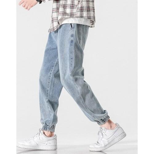2021 Summer Thin Jeans Mens Trends Loose Casual Trousers Homme Nine-point Harem Pants Mens Denim Pants