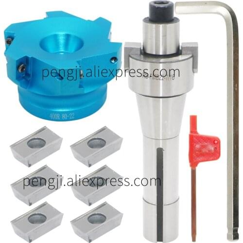 3.15 Inch Face Milling Cutter Aluminum 400R 80MM + R8-FMB22 Shank Face Shell Mill Arbor+6PCS APKT1604 Carbide Inserts+8mm Wrench