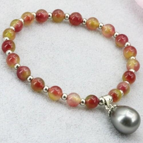 6mm round beads multicolor stone jades stone strand bracelet bangle for women drop pendant shell 12*16mm jewelry 7.5inch B3171
