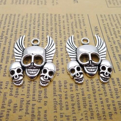 6Pcs 26*33mm Antique Silver Plated Alloy Skeleton Wicca Charms Vintage Necklace Accessories Charms For Diy Jewelry Making