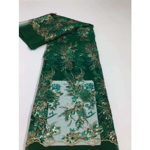 African Mesh Lace Fabric Flower Leafs Sequins Tulle Embroidery Craft Sewing Design Party Evening Wedding Dress 5 Yards Wholesale