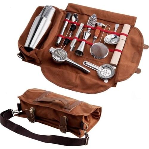 BMBY-Bar Bartender Carrying Bag Creative Bartender Canvas Toolkit Pack Bar Tools Cocktail Shaker Set Storage Bag Only