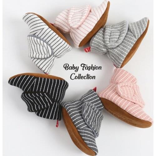 2021 Warm Baby Shoes Newborn Baby Boys Girls Striped Toddler First Walkers Booties Cotton Comfort Anti-slip Infant Boots