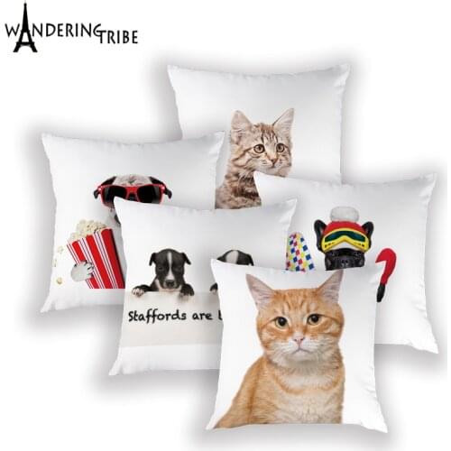 Cartoon Dog Pillow Case Cute Kitten Home Decoration Cushion Covers Polyester Pillows Cases Animal Cushion Cover Sofa Pillow Case