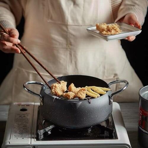 Black Japanese Style Deep Frying Pot Tempura Frter Pan Fried Chicken Pot Kitchen Utensil Cooking Tools