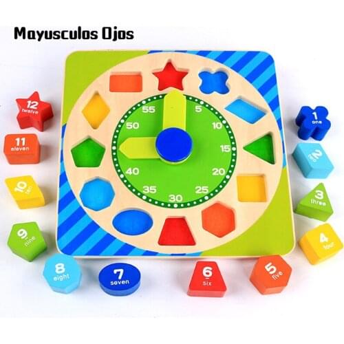 Wooden Digital Clock Geometric Shape Pairing Cognitive Building Blocks Children Hand Clock Enlightenment Educational Toy