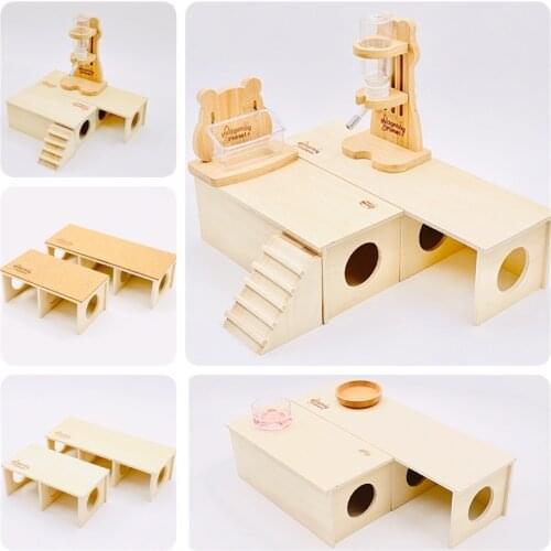Wooden Hamster Peeping House Hamster Shelter Golden Bear Chipmunk Small Animal Escape House Hamster Cage Landscaping Supplies