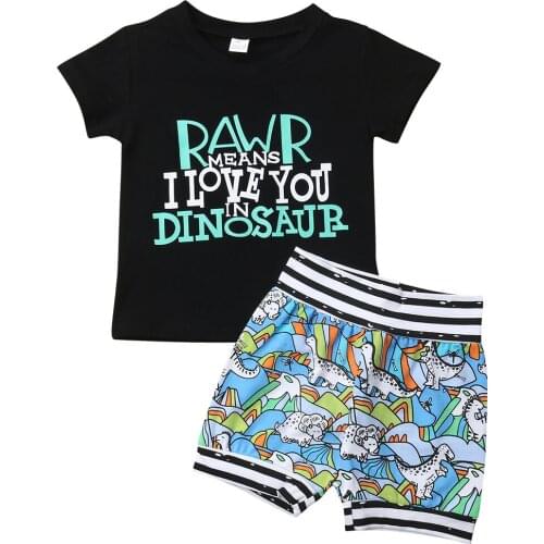 Baby Clothes Toddler Kids Boys Short Sleeve T-shirt Dinosaur Shorts Outfits Summer Size 1-4Y
