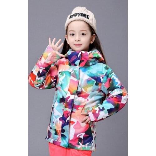 Childrens Waterproof 10K Camo Ski Jackets With Powder Skirt Girls Snowboarding Snow Coat Kids Winter Outdoor Skiwear Anorak