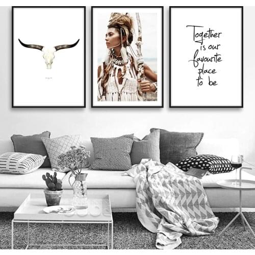 American Native Indian Girl Feather Wal Art Canvas Painting Posters And Prints Bohemia Style Decoration Pictures For Living Room
