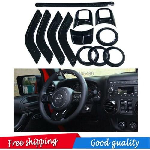 12pcs ABS Chrome Interior Steering Wheel Door Air Vent Trim Cover Set Decor Accessories for Jeep Wrangler 4-Door 2011-2015