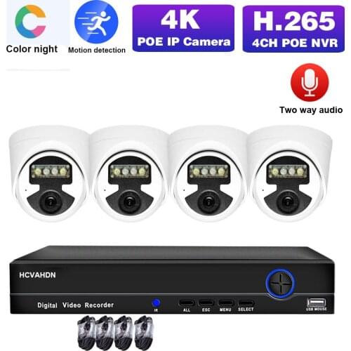 4K Video Surveillance Set 4 Channel POE Camera Kit Two Way Audio CCTV System 8MP 4CH NVR Kit H.265 IP Security Camera System Set
