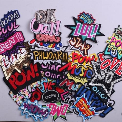 Cool Wow Music Letters Embroidered Patches for Clothing Fusible Sewing Application Sew on Patch Diy Iron-on Applique on Clothes