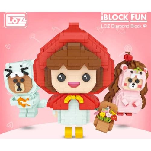 LOZ Diamond Blocks Small Particle Building Blocks Little Red Riding Hood Hedgehog Fishing Bear Assembled Toy Girl Gift DIY