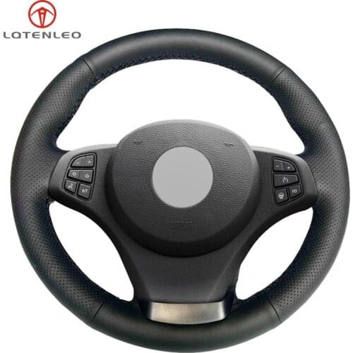 LQTENLEO DIY Hand-stitched Car Steering Wheel Cover Black Genuine Leather For BMW E83 X3 2003-2010 E53 X5 2000-2006