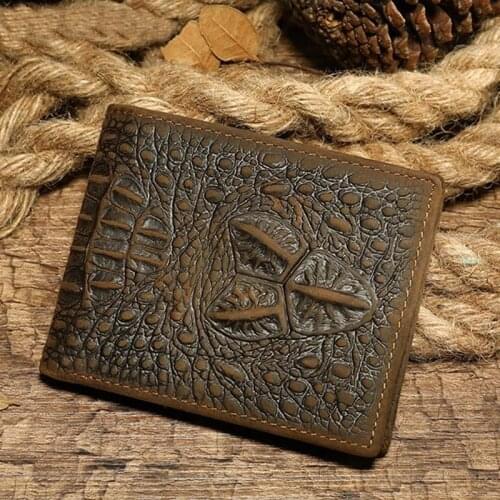 Luufan Mens Wallets Alligator Genuine Leather Short Purse With Coin Pocket Male Slim Crocodile Bifold Cowhide Zipper Wallet