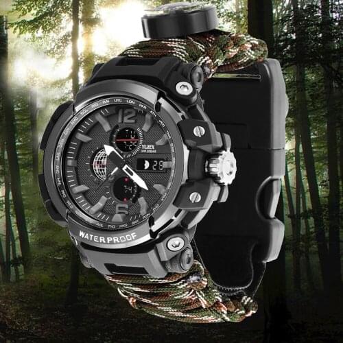 Men Sports Electronic Watch Compass Thermometer Military Waterproof LED Digital Quartz Dual display Watch relogio Masculino