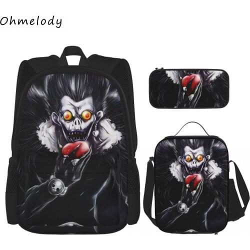 Death Note Boys School Backpack Sets 3in1 Bookbag Lunch Bags Pencil Cases Children Cartoon Backpack for Travelling Picnic Hiking