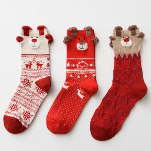 New Women Sock Winter Warm Christmas Gifts A pack of 1 pairs Soft Cotton Cute Santa Deer Socks Xmas Christmas socks