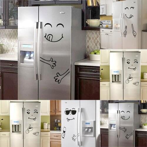 2019 Newest Hot Cute Refrigerator Sticker Fridge Happy Delicious Face Kitchen Fridge Wall Stickers Art 4 Styles