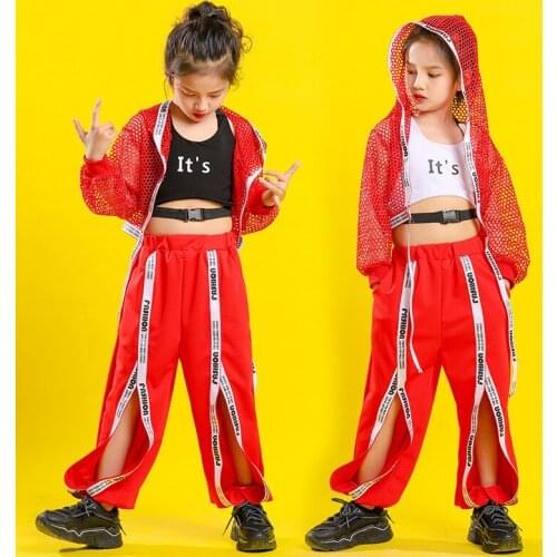New Girls Jazz Street Dance Costumes Children Hip Hop Stage Catwalk Show Clothes Hooded Coat Fashion Pants Suit Rave Outfit