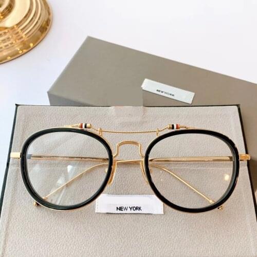New York Thom Brand Retro Round Pilot Glasses Frame Men Women Optical Prescription Eyewear Classic Double Beam Eyeglasses TBS815