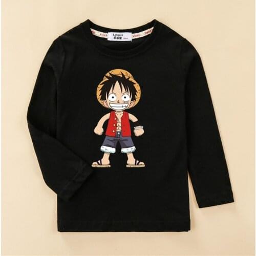 3D One Piece New Luffy T-shirt Boy hot Anime shirt tops Autumn Winter Cotton Children Clothes Kids Long Sleeve O-neck tees 4-14Y