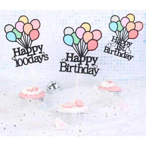 1st Happy Birthday Cake Topper Colorful Air Balloon Cupcake Topper For Kids 100 Days Birthday Party Cake Decorations Baby Shower