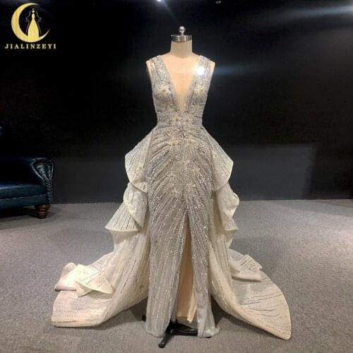 Rhine Real picture Zuhair Murad V Neck Sexy Luxurious Fashion Beads women evening dress long formal dresses