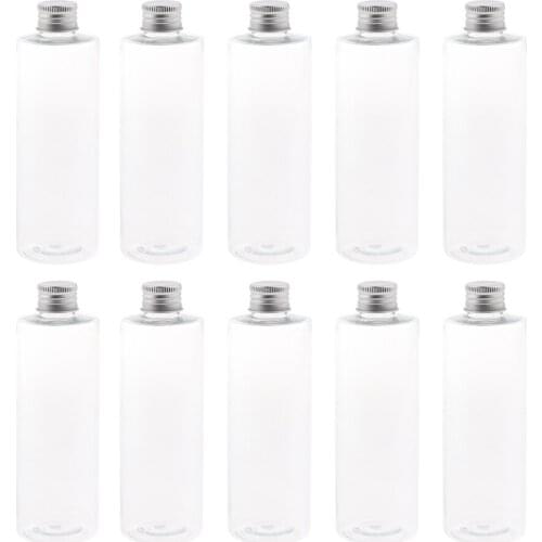 250ml Empty Clear Plastic Bottles With Aluminum Lids for Juice Cosmetic Liquids Shampoo Leakproof-10 Pack